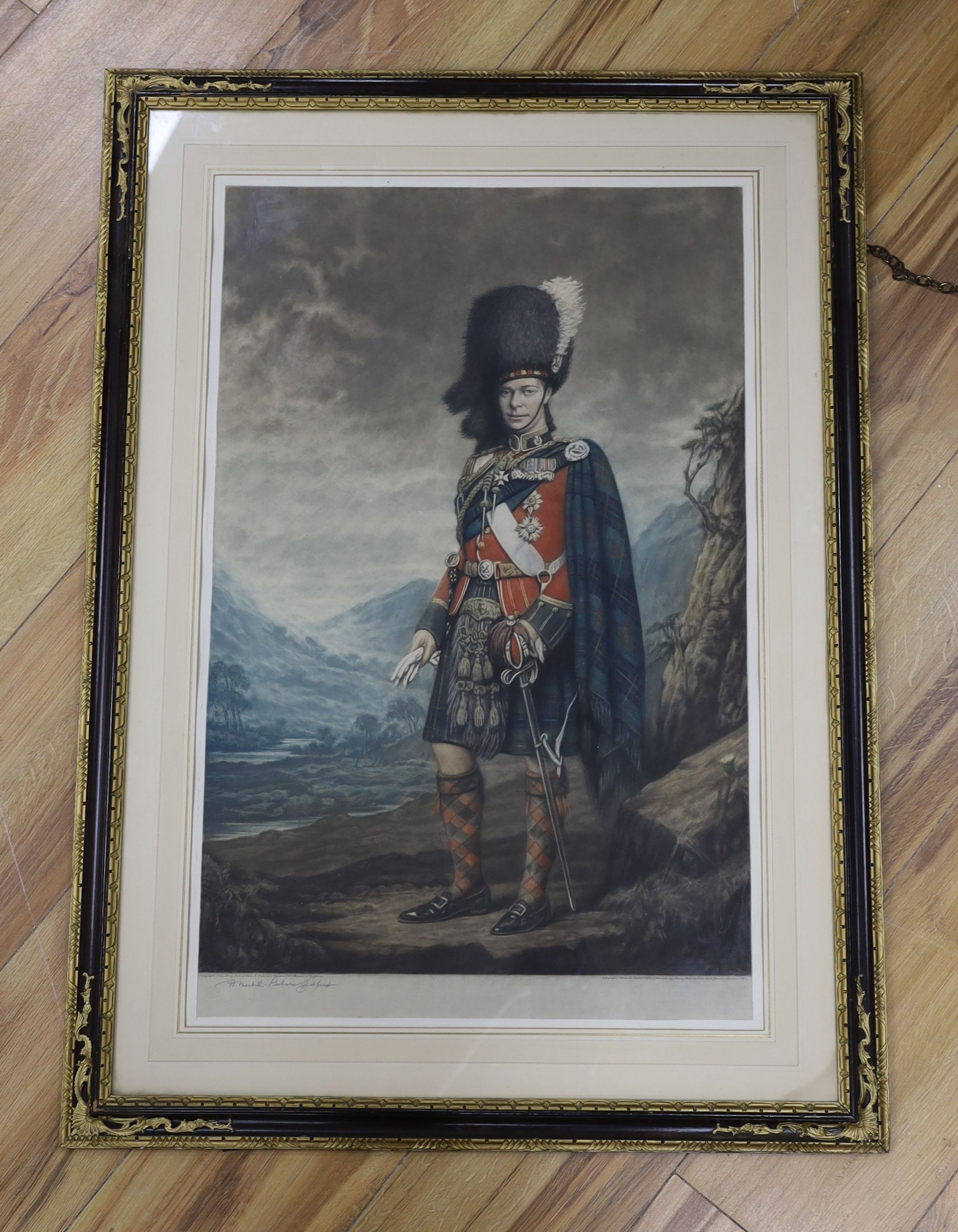 H. Macbeth-Raeburn, colour mezzotint, HRH The Prince of Wales in Highland Regimental Uniform, signed in pencil and dated 1937, 64 x 42cm